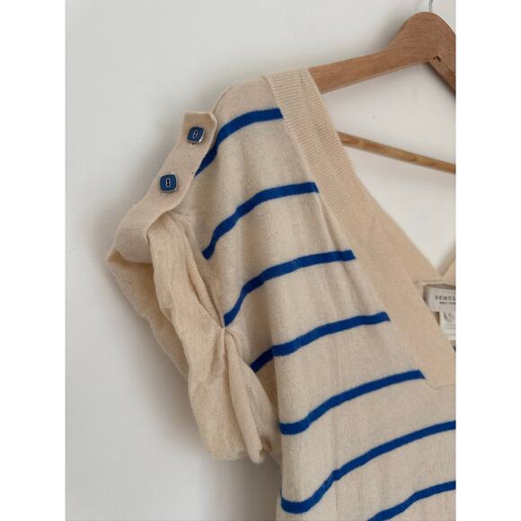Demylee New York V-Neck Striped Cashmere Short Sleeve Sweater - Size S - Picture 4 of 7